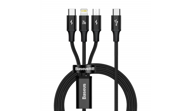 Kaabel USB C pistik – USB C (15 W) / mikro-USB (10 W) / IP Lightning (20 W) pistikukaabel 1,5 m must