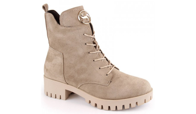 Insulated suede ankle boots with high heel and platform M.Daszyński W SAN22, beige (38)