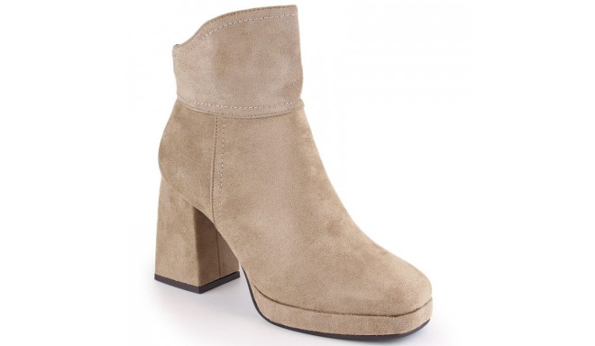 Insulated suede ankle boots with a high heel and platform M.Daszyński W SAN24B, beige (36)