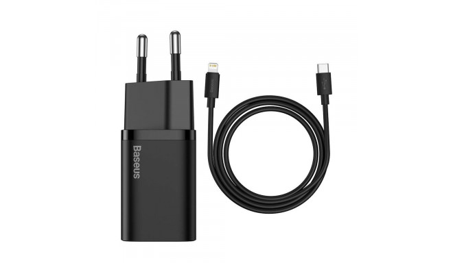 Baseus Super Si ātrās uzlādes lādētājs 1C 20W ar USB-C vadu Lightning 1m (melns)