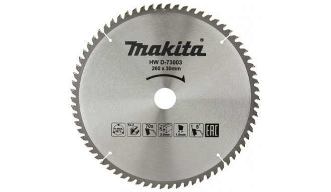 Cutting disc for aluminum MAKITA 260x30x2.8 70T 5°