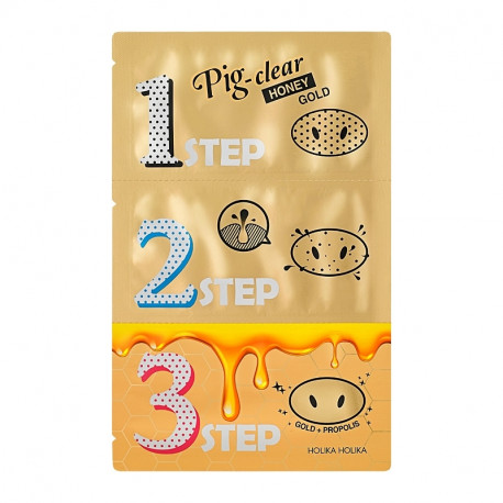 Holika Holika Pooride puhastuskomplekt Pig Nose Clear Blackhead 3-Step Kit (Honey Gold)
