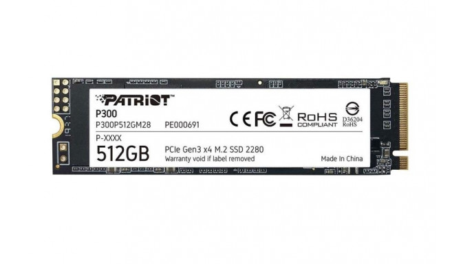 SSD|PATRIOT|P300|512GB|M.2|PCIE|NVMe|3D NAND|Write speed 1200 MBytes/sec|Read speed 1700 MBytes/sec|