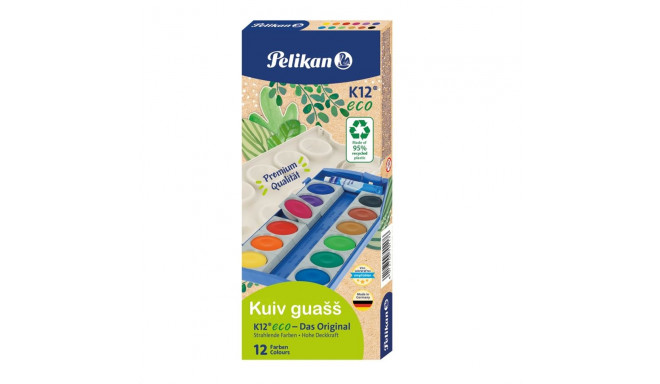 Pelikan guašš, kuiv K12 ECO, 12 värvi + valge