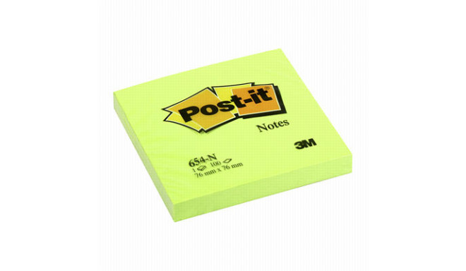 Märkmepaber iseliimuv POST-IT 654 neoonroheline,76x76mm (pakis 100l.)