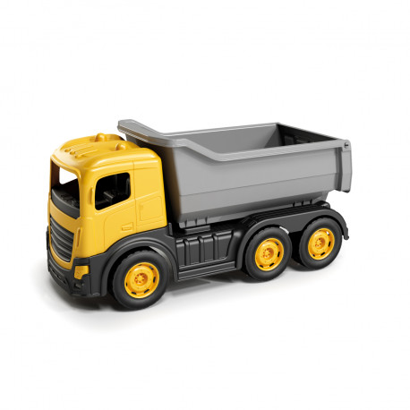 Toy yellow truck with gray trailer, 37 x 15 x 18 cm
