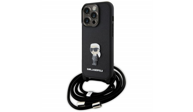 Karl Lagerfeld case for iPhone 15 Pro 6,1" KLHCP15LSASKNPSK black HC Saffiano Ikonik Metal Pin Monog