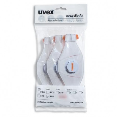 Face mask UVEX Silv-Air Premium 5210 FFP2, folding mask with valve, white, 3 pcs packed