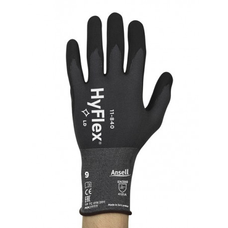 Safety gloves Ansell HyFlex 11-840, size 9. Nylon, spandex. Foam nitrile palm dipped. Retail pack