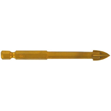 Glass drill bit with 4 cutting edges, 1/4" HEX shank, Ø8mm