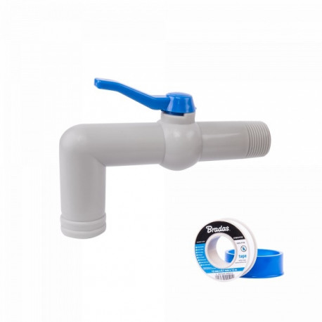 Set - 90° 1'' tap for 25-32mm hose, length 18cm, with PTFE tape