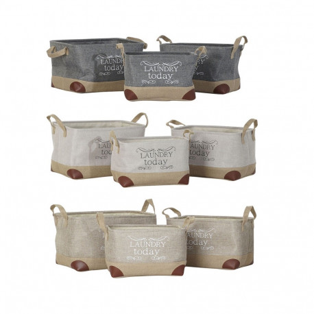 Multi-purpose basket DKD Home Decor Beige Grey Light brown 40 x 30 x 24 cm Wood 3 Pieces (3 Units)