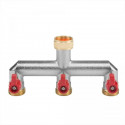 2-way spliter with valves, female and male thread 3/4", nickiel BRASS