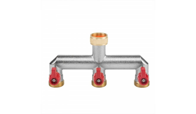 2-way spliter with valves, female and male thread 3/4", nickiel BRASS