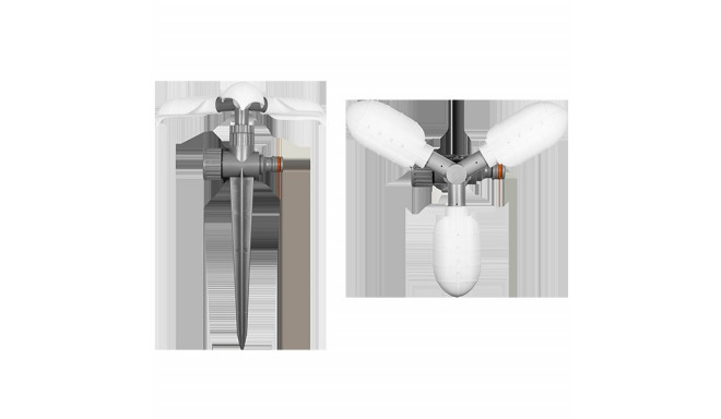 Rotating sprinkler on spike, 3-leaf arm