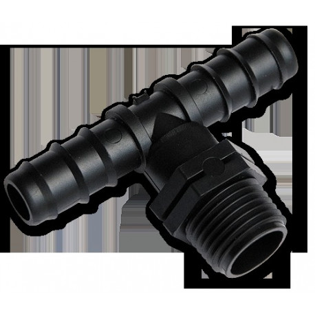 Tee, 1/2" male thread, 2 x 25mm hose barb