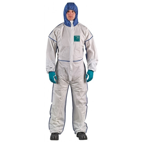 Disposable coverall Type 5/6 Ansell Alphatec 1800 Comfort, white/blue, beathable full back, size XL