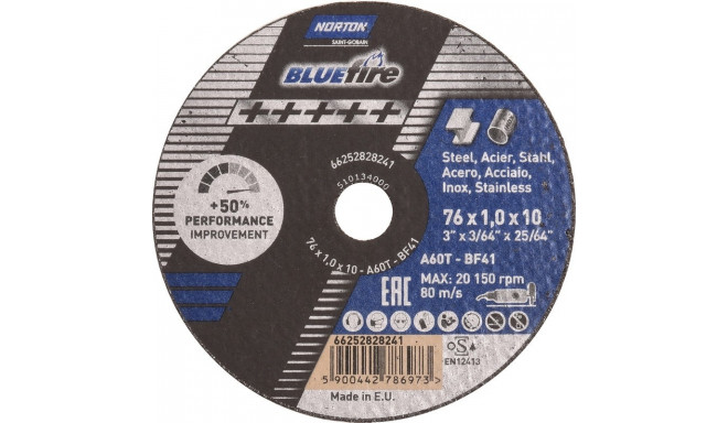 Cutting disc Norton Blue Fire A60 T41 - 76x1x10mm