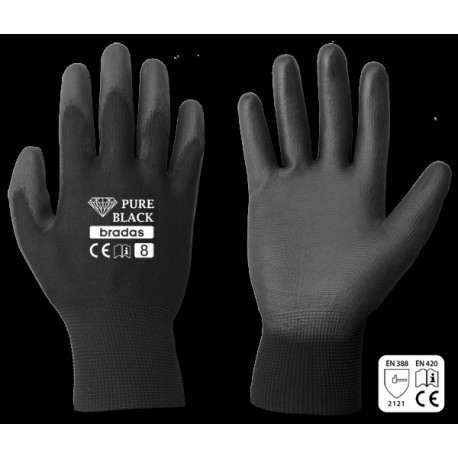 Gloves PURE BLACK PU, size 9