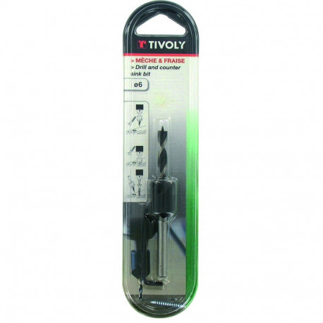 Puidupuur koos süvistiga Ø5mm, silindrilise sabaga