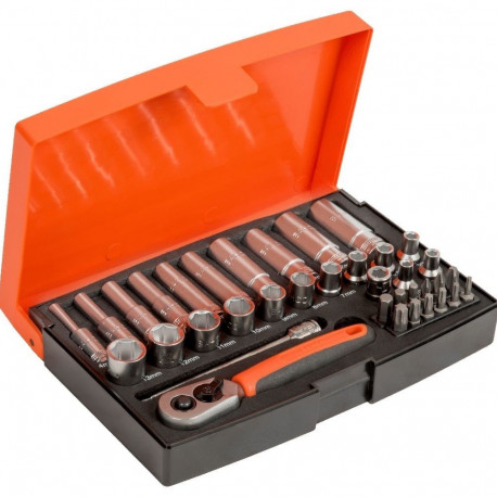 Short and long sockets set 4-13mm + bits PH,PZ,HEX,TORX 37 pcs 1/4"