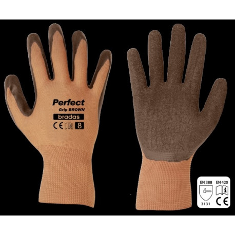 Gloves PERFECT GRIP BROWN latex, size 9