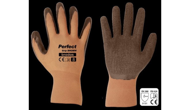 Apsauginės pirštinės Bradas Perfect Grip Brown, lateksas, dydis 8