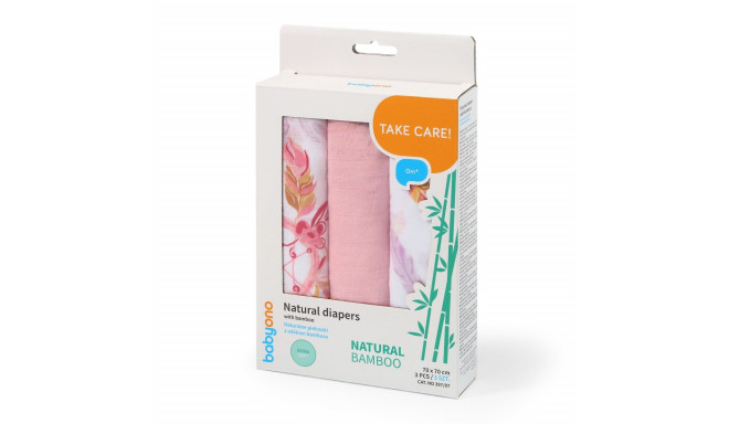 BabyOno bamboo diapers 3 pcs, pink 397/07