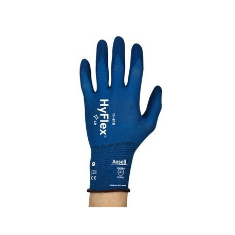 Safety gloves Ansell HyFlex 11-818, thin nylon, spandex, foam nitrile palm dipped, retail pack, size