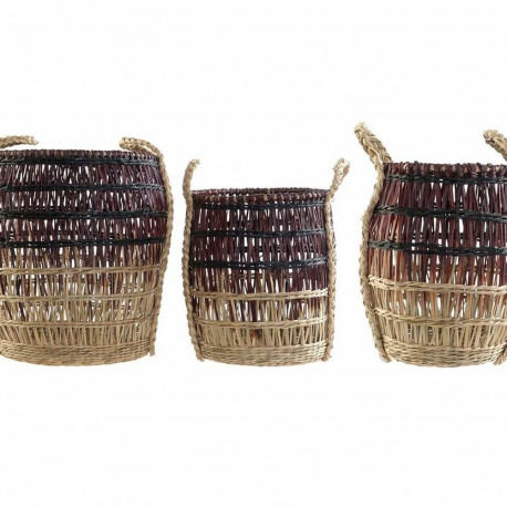 Basket set DKD Home Decor Natural Lilac Seagrass (3 Pieces)