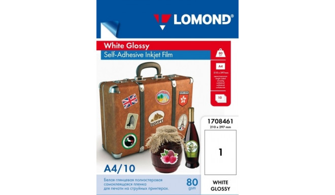 Lomond PET Film for inkjet printers, White Glossy, Self-Adhesive A4, 10 sheets