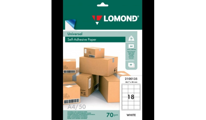 Lomond Self-Adhesive Paper Universal Labels, 18/66,7x46, A4, 50 sheets, White