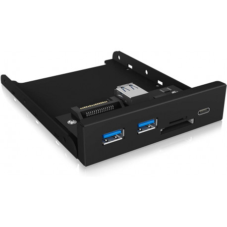 ICY BOX IB-HUB1417-i3, front panel (black, 1x USB Type-C, 2x USB Type-A, card reader)