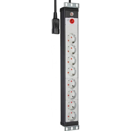 Premium-Line Steckdosenleiste 8-fach, 19" Format (schwarz/hellgrau, 1,5 HE, 3 Meter, Kaltgerätesteck