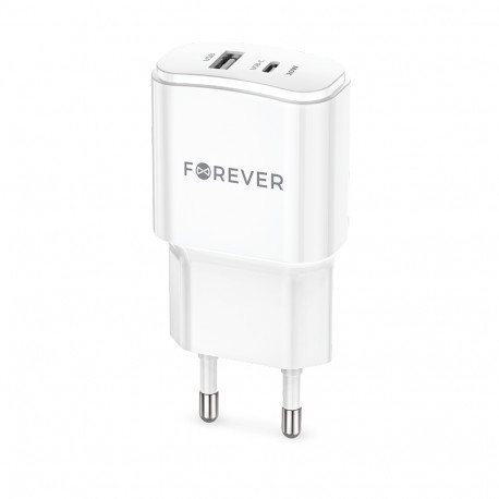 Forever TC-01-20AC PD QC charger 1x USB-C 1x USB 20W white