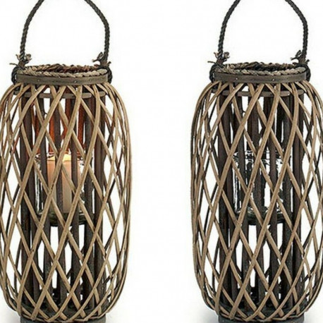 Candleholder Brown wicker Glass 11,5 x 12 cm