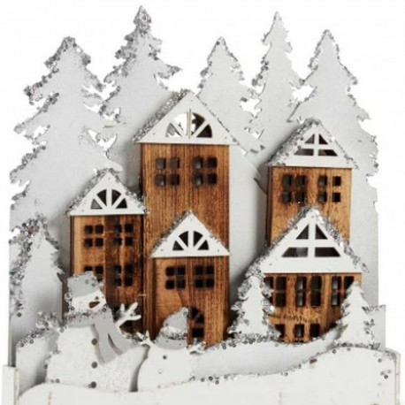 Dekoratiivkuju Kerge Linn Valge Pruun Puit 44 x 44,7 x 6 cm (4 Ühikut)