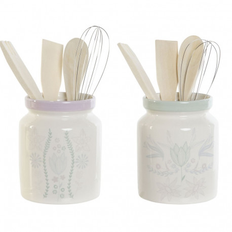 Tin DKD Home Decor Green Multicolour Lilac Metal MDF Wood 12 x 12 x 25 cm (2 Units)