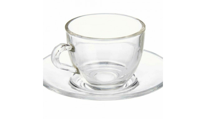 Cup with Plate Transparent Glass 85 ml (6 Units)