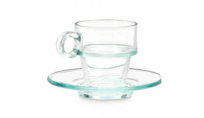 Cup with Plate Transparent Glass 90 ml (6 Units)