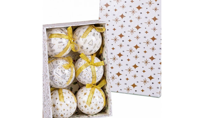 Christmas Baubles White Golden Paper Polyfoam 7,5 x 7,5 x 7,5 cm (6 Units)