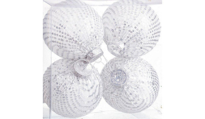 Christmas Baubles White Silver Plastic Fabric Sequins 10 x 10 x 10 cm (4 Units)