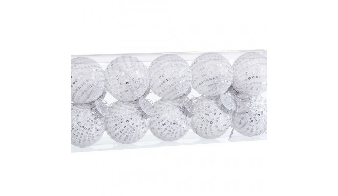 Christmas Baubles White Silver Plastic Fabric Sequins 6 x 6 x 6 cm (10 Units)