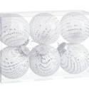 Christmas Baubles White Silver Plastic Fabric Sequins 8 x 8 x 8 cm (6 Units)