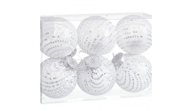 Christmas Baubles White Silver Plastic Fabric Sequins 8 x 8 x 8 cm (6 Units)