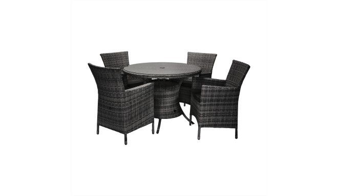 Aiamööbli komplekt WICKER laud ja 4 tooli (12709), D100xH76cm, alumiiniumraam plastikpunutisega, vär