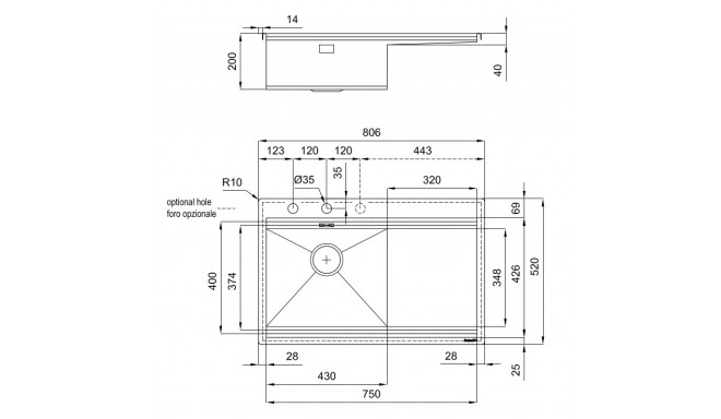 FOSTER 1040051 plautuvė MILANELLO WRKST 806x520 FM 1 RHB+DR