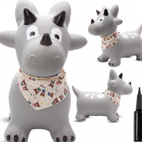 Skoczek gumowy dla dzieci DINO 59 cm szary z bandaną do skakania z pompką