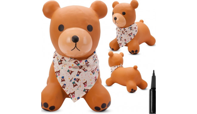 Skoczek gumowy dla dzieci TEDDY 52 cm brązowy z bandaną do skakania z pompką