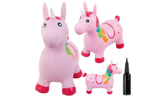 Skoczek gumowy dla dzieci JEDNOROŻEC 60 cm różowy do skakania z pompką